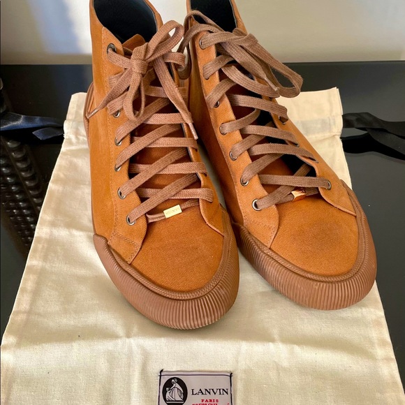 Lanvin Distressed High-Top Canvas Trainers - Picture 11 of 14